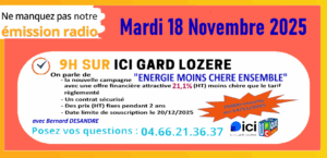 Mardi 18/11/25 à 9H sur ICI GARD LOZÈRE on parle de l’Achat Groupé « Énergie Moins Chère Ensemble »