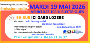 Mardi 19/05/2026 à 9H sur ici Gard Lozère on parle des véhicules électriques