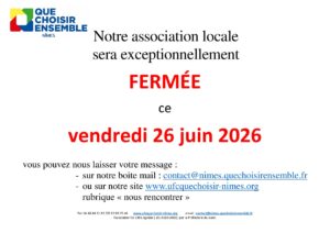 Notre association locale sera fermée le 26/06/2026